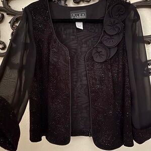 Alex Evenings Embellished Jacket 3/4 Length Sheer Sleeves Size Large